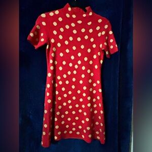 Anthropologie Chic/Trendy Mini DressRed/Gold/Polka Dot/Christmas/Party/ Zip Back